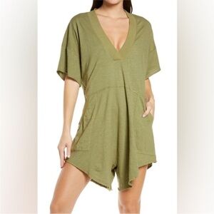 Free People Why Not Olive V-Neck Romper XS